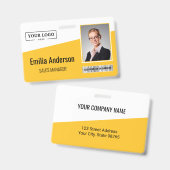 カスタムBusiness Logoバーコードフォト従業員イエロー バッジ (正面＆裏面)
