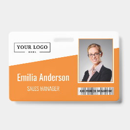 カスタムBusiness Logoバーコードフォト従業員オレンジ バッジ