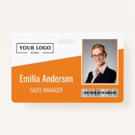 カスタムBusiness Logoバーコードフォト従業員オレンジ バッジ