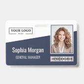 カスタムBusiness Logoバーコードフォト従業員ブルー バッジ (正面)