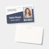 カスタムBusiness Logoバーコードフォト従業員ブルー バッジ (正面&裏面)