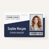 カスタムBusiness Logoバーコードフォト従業員ブルー バッジ (正面)