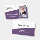 カスタムBusiness Logoバーコードフォト従業員紫 バッジ (正面＆裏面)