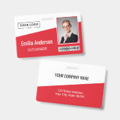カスタムBusiness Logoバーコードフォト従業員Red バッジ (正面&裏面)