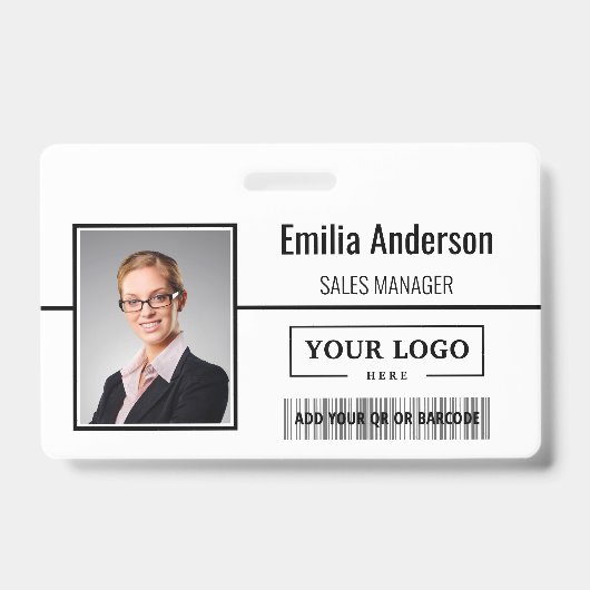 カスタムBusiness Logoバーコード従業員の写真 バッジ (正面)