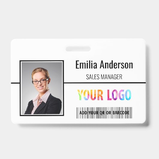 カスタムBusiness Logoバーコード従業員の写真 バッジ (正面)