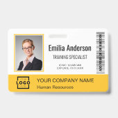 カスタムBusiness Logoバーコード従業員フォトイエロー バッジ (正面)