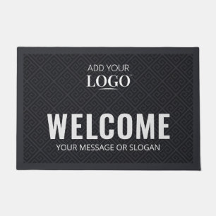 カスタムBusiness Logoブラックギリシャ鍵ウェルカムエントリー ドアマット