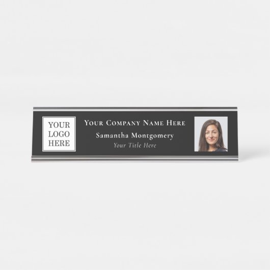 カスタムBusiness Logo写真会社名タイトル デスクネームプレート (正面)