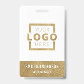 カスタムBusiness Logo金ゴールド基本バーコード従業員 バッジ (正面)