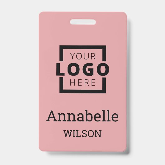 カスタムBusiness Logo Basic従業員名ピンク バッジ (正面)