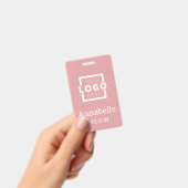 カスタムBusiness Logo Basic従業員名ピンク バッジ (手持ち)