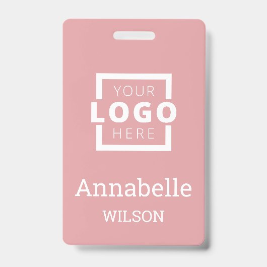 カスタムBusiness Logo Basic従業員名ピンク バッジ (正面)