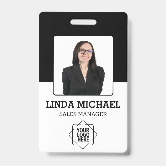 カスタムBusiness Logo Basic Barcode Employee Photo バッジ (正面)