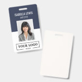 カスタムBusiness Logo Basic Employee Photo Blue バッジ (正面＆裏面)