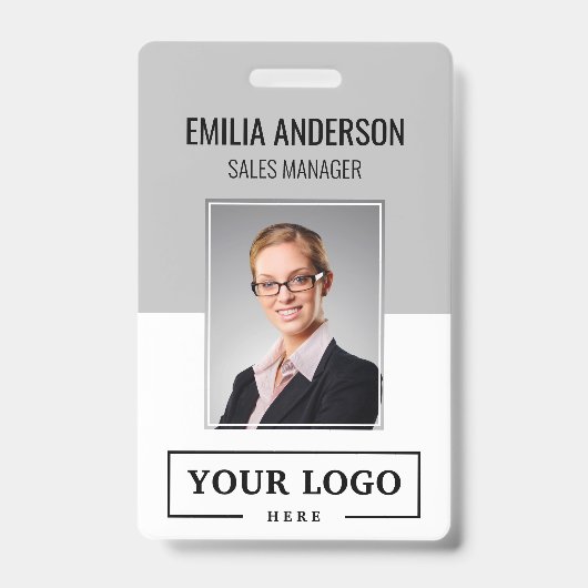 カスタムBusiness Logo Basic Employee Photo Gray バッジ (正面)