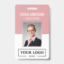 カスタムBusiness Logo Basic Employee Photo Pink バッジ