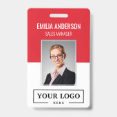 カスタムBusiness Logo Basic Employee Photo Red バッジ (正面)