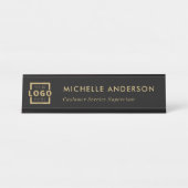 カスタムBusiness Logo Managerのモダン金ゴールド デスクネームプレート (正面)