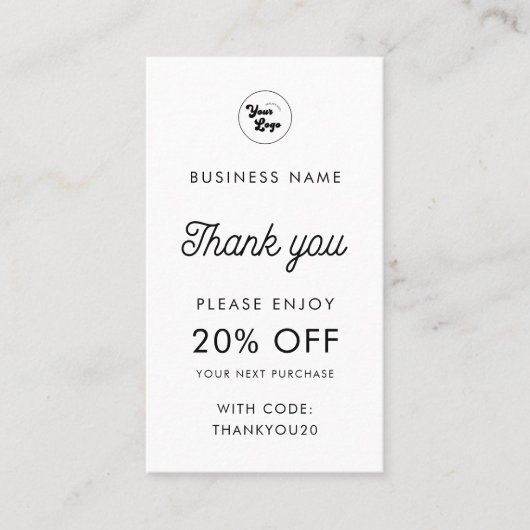 カスタムBusiness Logo Thank You Minimalist White 割引カード (正面)