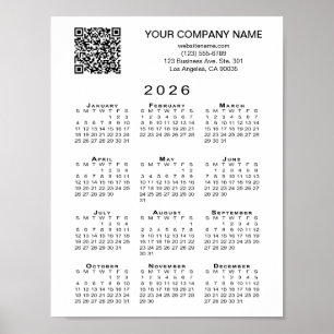 カスタムBusiness QRコード2026カレンダー ポスター