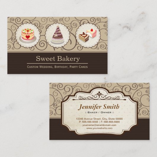 カスタムCakes Masterの結婚誕生日パーティー 名刺 (正面/裏面)