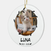 カスタムCat Memorial Keepsake – 写真、名前、日付 セラミックオーナメント (左)