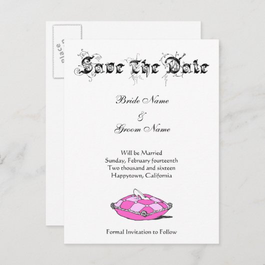カスタムCinderla Slipperの日付をピンクに保存 案内ポストカード (正面/裏面)
