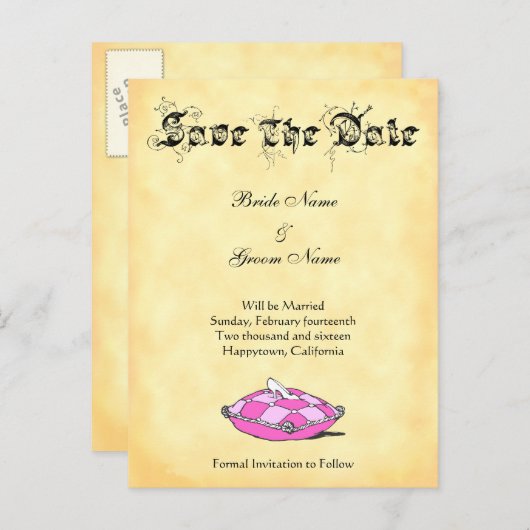 カスタムCinderla Slipperの日付をピンクに保存 案内ポストカード (正面/裏面)