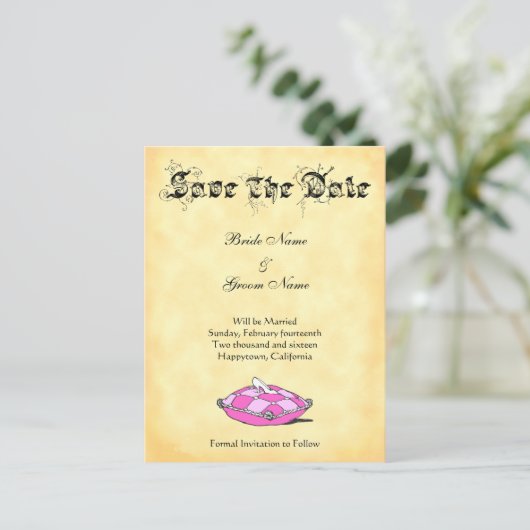 カスタムCinderla Slipperの日付をピンクに保存 案内ポストカード (スタンド正面)