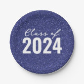 カスタムClass Year Navy Blueグリッター ペーパープレート (正面)