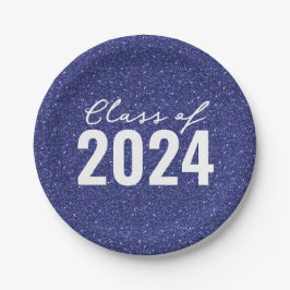 カスタムClass Year Navy Blueグリッター ペーパープレート