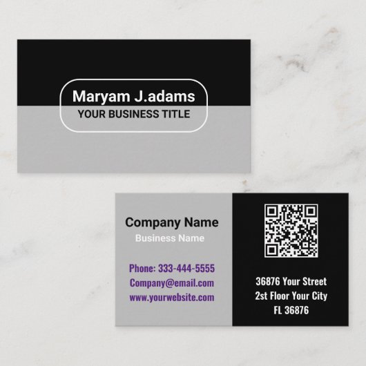カスタムClasy Business Name （qrコード）ブラックシルバー 名刺 (正面/裏面)