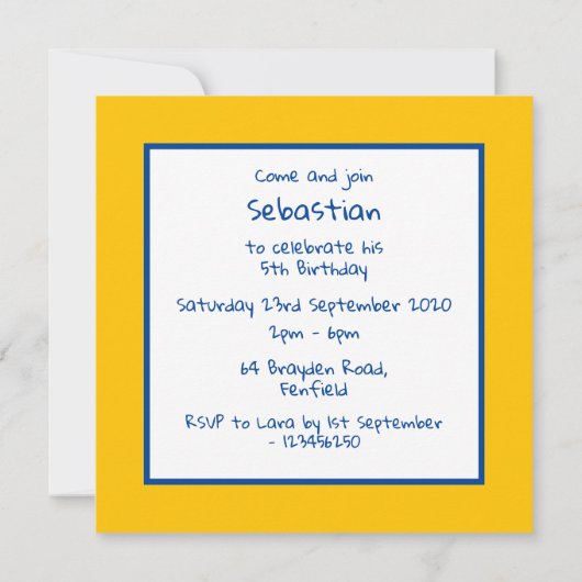 カスタムCloud, Sun & Raindrops誕生日招待状 (裏面)