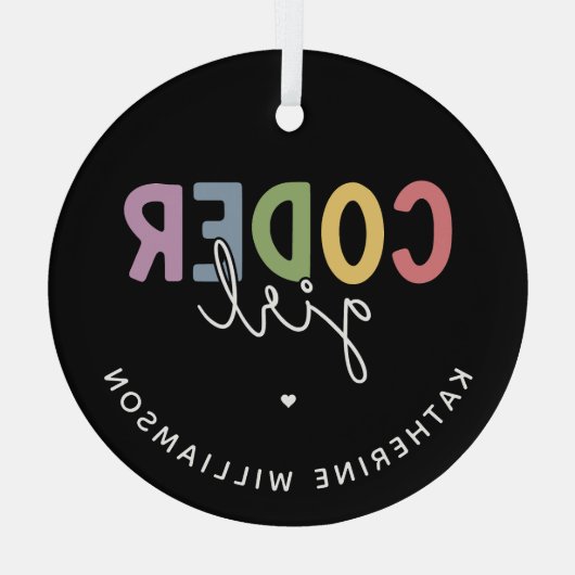 カスタムCoder Girl Programmer Girl Gift ガラスオーナメント (裏面)