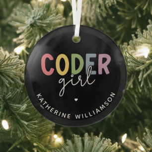 カスタムCoder Girl Programmer Girl Gift ガラスオーナメント