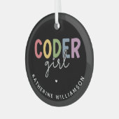 カスタムCoder Girl Programmer Girl Gift ガラスオーナメント (正面左)