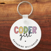 カスタムCoder Girl Programmer Girl Gives キーホルダー (正面)