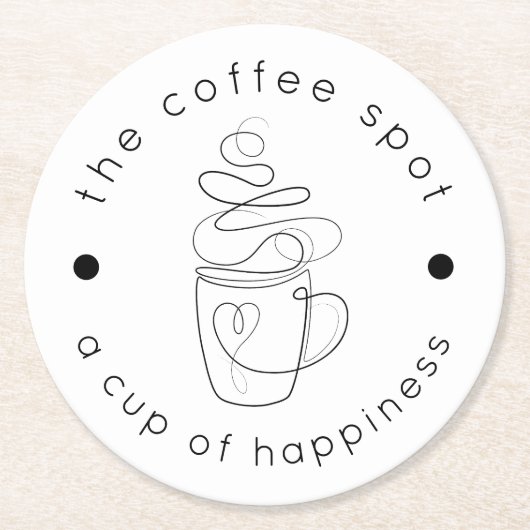 カスタムCoffee Shopロゴのミニマルモダンリスト ラウンドペーパーコースター (正面)