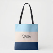 カスタムColor Block Light Blue Beige & Navy Blue トートバッグ (正面)