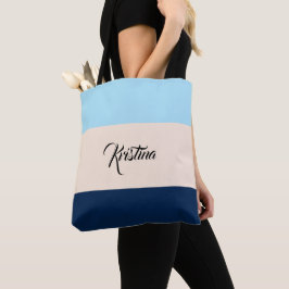 カスタムColor Block Light Blue Beige & Navy Blue トートバッグ