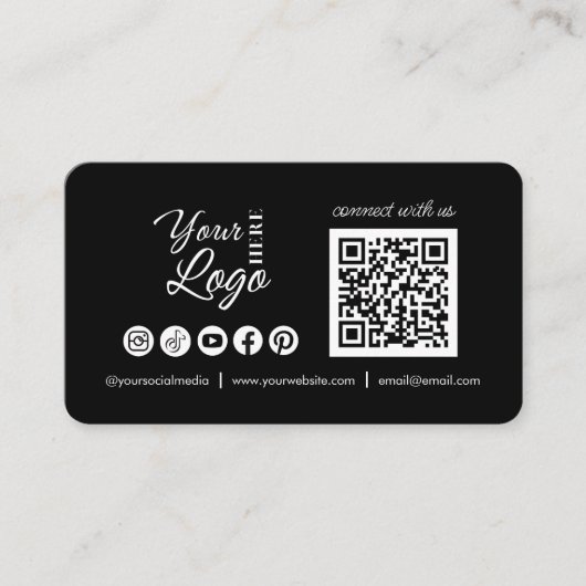 カスタムConnect with UsソーシャルメディアQRコードブラック 名刺 (正面)