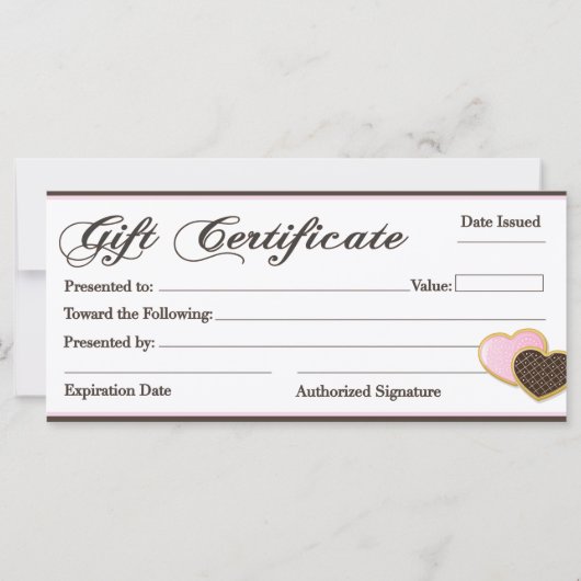 カスタムCookieベーカリーギフト証明書 (裏面)