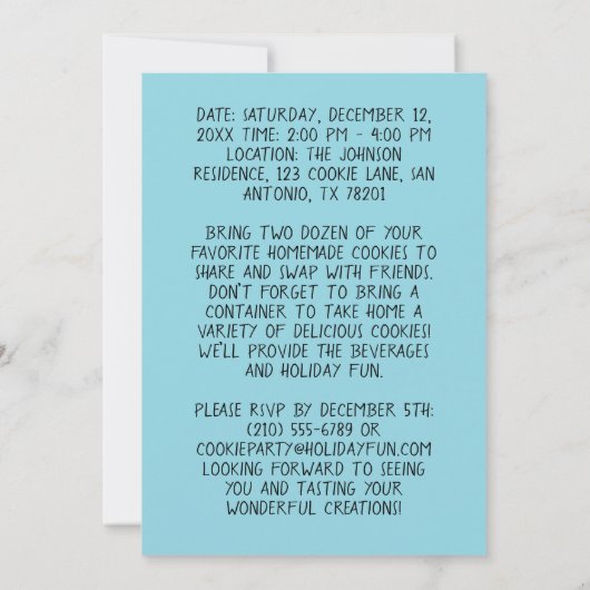 カスタムCookie交換ホリデーパーティー編集可能 招待状 (裏面)