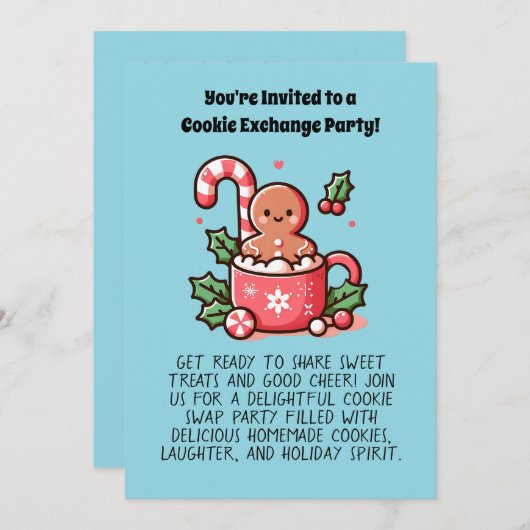 カスタムCookie交換ホリデーパーティー編集可能 招待状 (正面/裏面)