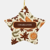 カスタムCozy Spice Pattern – 名前 セラミックオーナメント (正面)