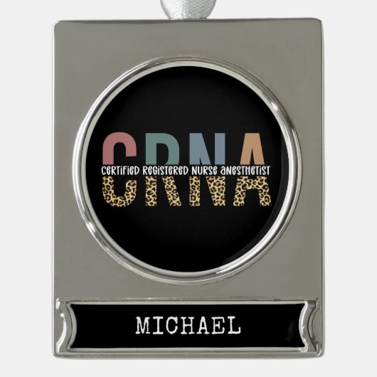 カスタムCRNA登録麻酔ナース シルバープレートバナーオーナメント (正面)