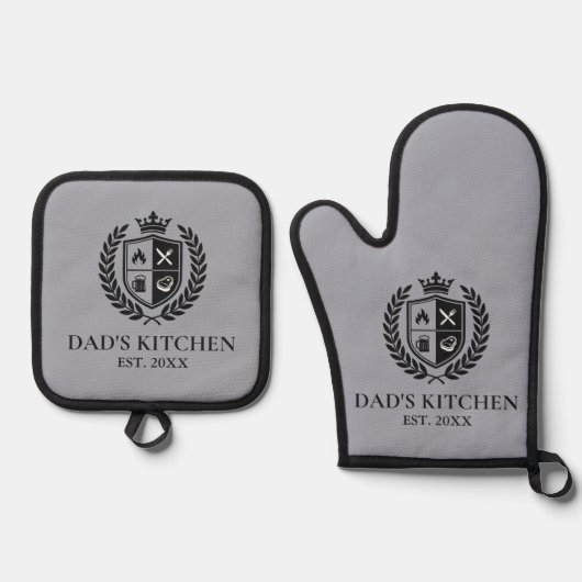 カスタムDad's Kitchen Crest BBQグリルマスター 鍋つかみ&鍋敷きセット (正面)