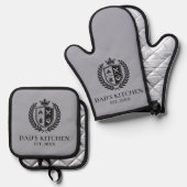 カスタムDad's Kitchen Crest BBQグリルマスター 鍋つかみ&鍋敷きセット (正面/裏面)