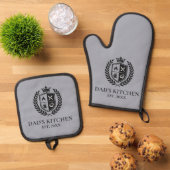 カスタムDad's Kitchen Crest BBQグリルマスター 鍋つかみ&鍋敷きセット (トップダウン)